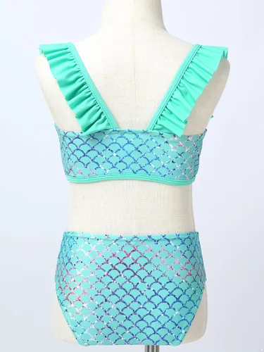 Vista 5 de Traje de baño de dos piezas con estampado de escamas de sirena para niñas y niñas