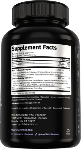 Vista 9 de Vital Vitamins Complejo Multi Colágeno Plus Biotina, Ácido Hialurónico
