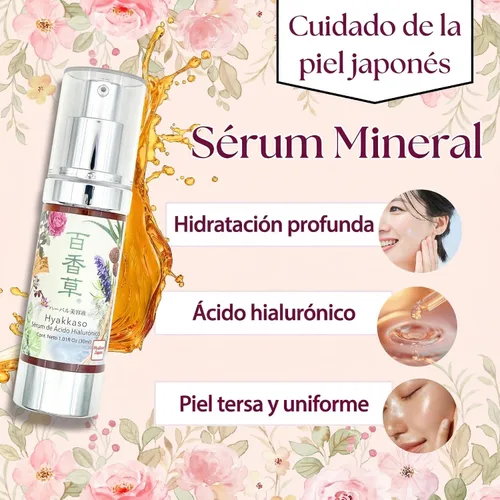Vista 2 de Hyakkaso Suero herbario de ácido hialurónico, cuidado natural de la piel, agua y minerales Onsen de aguas termales, hidratación e hidratación, todo