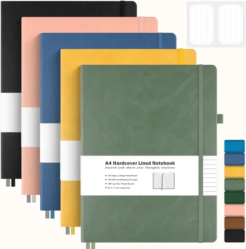 Vista 13 de Paquete de 3 cuadernos con rayas universitarias, cuaderno de cuero de tapa dura A4 para trabajo, cuaderno rayado diario para mujeres, hombres, 192