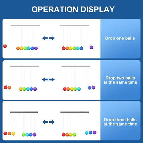Vista 6 de Newtons Cradle Balance - Bolas de péndulo, cuna grande de Newton, 7 cuentas de colores con base negra, herramienta de aprendizaje educativo