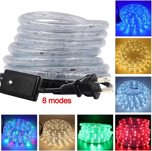 Vista 7 de Cuerda de luces LED, tira de luces LED de 1/2 pulgada, 50 pies/49.2 ft CA 110-130 V resistente al agua con 8 modos de parpadeo/desvanecimiento