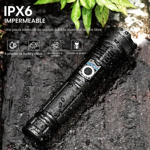 Vista 6 de Paquete de 3 linternas recargables de alto lúmenes, 990,000 lúmenes, linternas LED superbrillantes con enfoque ajustable, 5 modos, IPX7 impermeable