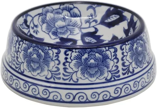Vista 8 de Aimusego Plato chino de cerámica azul de 6.7 pulgadas para alimentos y agua para perros pequeños y medianos/gatos, tazón antideslizante de porcelana
