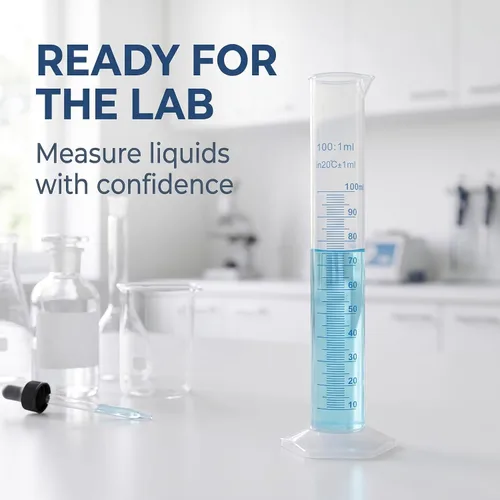 Vista 5 de Cilindro graduado de plástico de 1 pieza, 3.4 fl oz, transparente, conjunto de cilindros de medición, cilindros de laboratorio de ciencia, labware