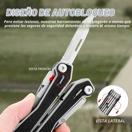 Vista 3 de FLISSA - Multiherramienta 16 en 1, multiherramienta EDC, multiherramienta de utilidad Gift for Men, G10 Handle, Stainless Steel, Pocket Knife