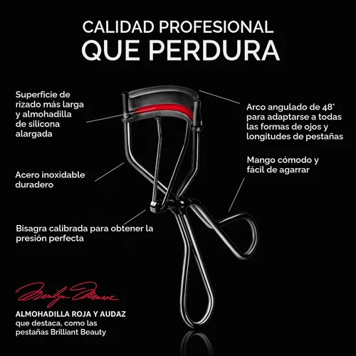 Vista 4 de Rizador de pestañas en Pantone Negro 6C con almohadillas en Pantone Red 199C