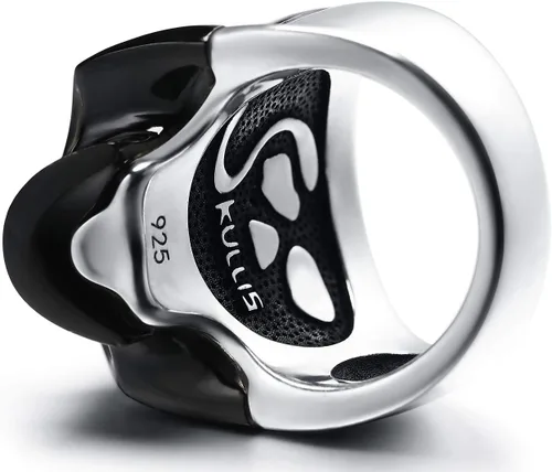 Vista 5 de Skullis Anillo de calavera con gema distintiva, calavera de cristal tallada de obsidiana negra y joyería de plata de ley 925