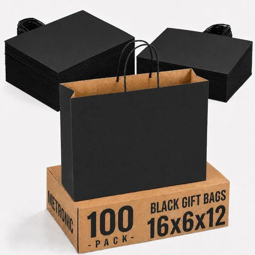 Vista 12 de METRONIC Gift Bags with Handles,16x6x12 Recyclable Brown Paper Bags 50Pcs Marrón