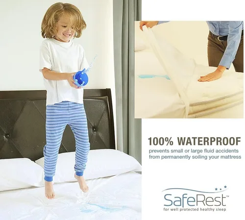 Vista 5 de Protector de almohada SafeRest Premium, hipoalergénico, a prueba de chinche de cama, con cierre zipper e impermeable, Algodón, Blanco, Estándar