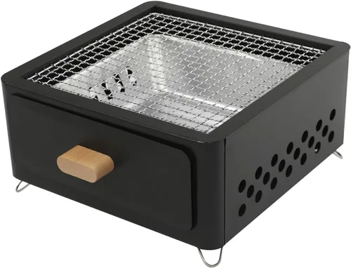 Vista 7 de Parrilla cuadrada de carbón de leña portátil durable fácil limpiar para uso Negro