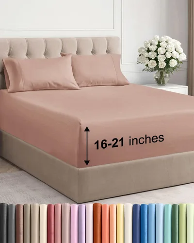 Vista 92 de Juego de sábanas tamaño Queen con bolsillos extra profundos, sábanas transpirables y refrescantes de 4 piezas, ropa de cama de lujo para hotel