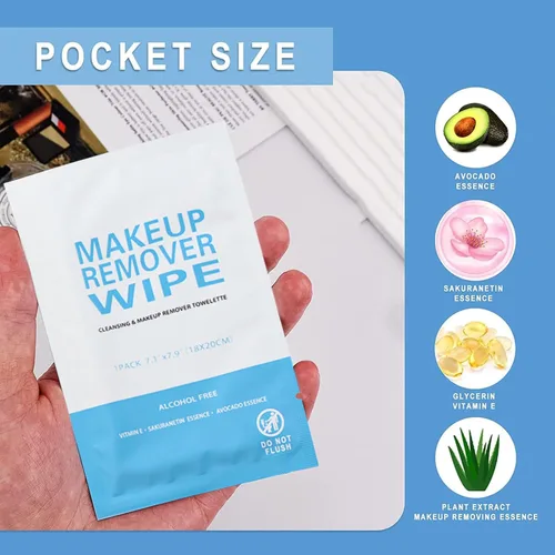 Vista 4 de Paquete de 100 toallitas desmaquillantes individuales a granel, toallitas de limpieza facial envueltas individualmente, paño removedor de maquillaje