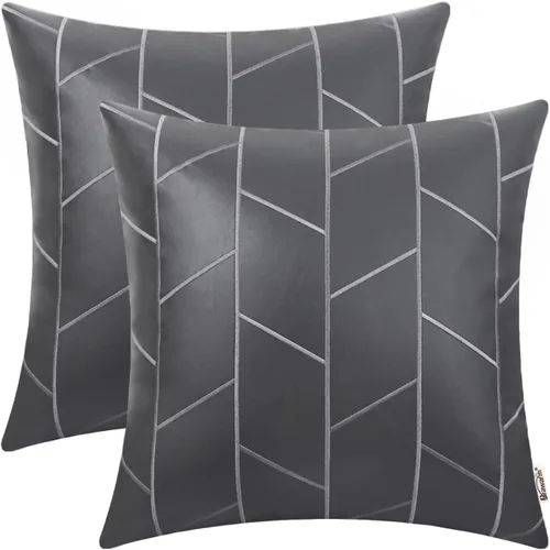 Vista 21 de BRAWARM Fundas de almohada de cuero 16 X 16 pulgadas, paquete de 2 fundas de almohada de cuero sintético negro, fundas de almohada decorativas
