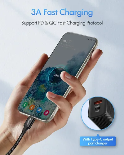 Vista 3 de etguuds - Cable largo USB C a USB C de 10 pies, 60 W, cable de carga rápida tipo C a C Para iPhone 17 16 15 Pro Max Plus Air, Samsung S26 S25 S24