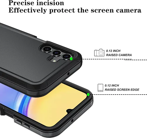 Vista 4 de Qinmay Funda para Samsung Galaxy A15 5G con protector de pantalla HD, resistente a los golpes y a las caídas, funda de 3 capas para Galaxy A15, Negro
