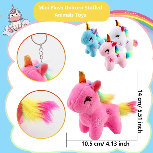 Vista 2 de Paquete de 16 mini juguetes de unicornio de peluche, pequeño unicornio de peluche, lindo llavero de peluche, juguetes a granel para Navidad