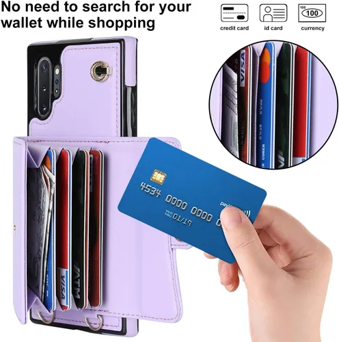 Vista 3 de Asuwish Funda de teléfono para Samsung Galaxy Note 10 5G con bloqueo RFID, tarjetero de crédito, correa cruzada de muñeca, accesorios de cuero