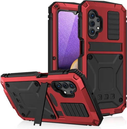 Vista 8 de Simicoo Funda metálica compatible con Samsung A32 4G con protector de pantalla militar, resistente a los golpes, con soporte, funda completa