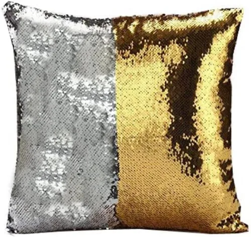 Vista 2 de MOCOFO Fundas de almohada decorativas de lentejuelas mágicas reversibles 16x16-2 de plata a oro + 2 de oro a negro de ante premium para habitación 4
