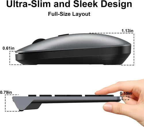 Vista 3 de Combo de teclado y mouse inalámbricos, teclado de diseño ultra delgado de tamaño completo y mouse óptico ajustable de 3 DPI, modo de suspensión