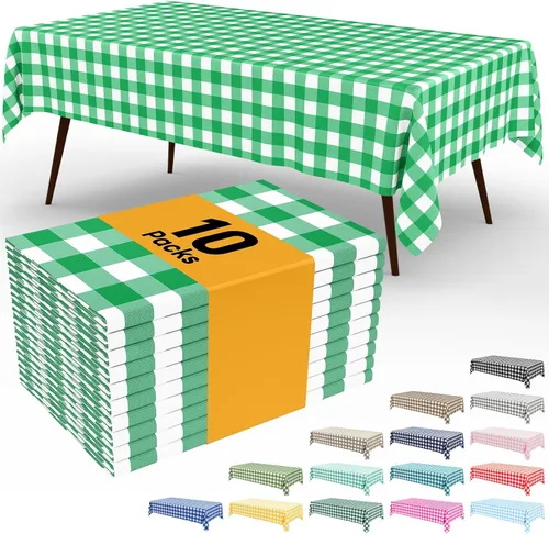 Vista 101 de Smiry Paquete de 3 Manteles Desechables de Cuadros Gingham Color Caqui - 54" x 72" Mantel de Plástico de Servicio Pesado, Cubiertas de Mesa