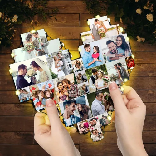 Vista 3 de Alice - Lámpara de fotos personalizada con forma de corazón grabada con 15 fotos para el día de la madre, regalo para la nueva mamá o madre