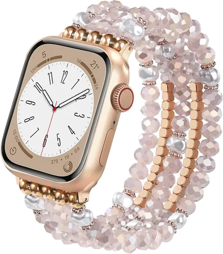 Vista 17 de MOFREE - Pulsera de cuentas compatible con Apple Watch Band de 1.496 in/1.575 in/1.614 in/1.65 in (38, 40, 41 y 42 mm) Series Negro/Oro