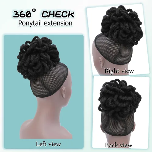 Vista 9 de Abellee 2 moños de Loc para mujeres negras, 8 pulgadas, moño de pétalos de Loc, Afro, cola de caballo alta, cordón de coleta, extensiones de cabello