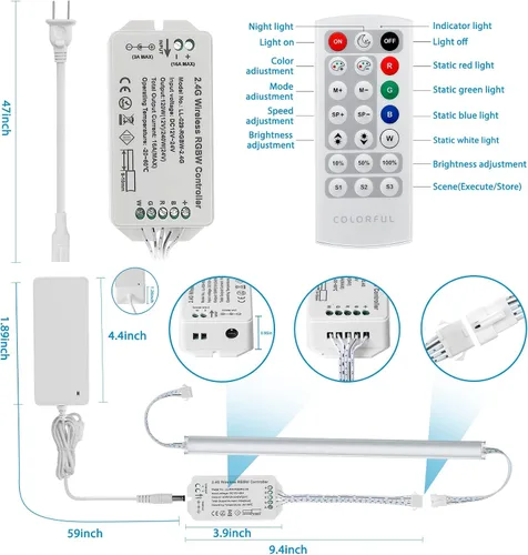 Vista 6 de Litever Kit de iluminación LED para debajo del gabinete. Color RGB y luz blanca cálida brillante. Barras de luz LED enlazables delgadas