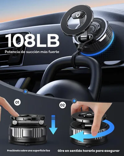 Vista 3 de JunDa Soporte magnético para teléfono con ventosa, soporte de automóvil retráctil plegable ajustable de 360°, compatible con iPhone, Android y todos