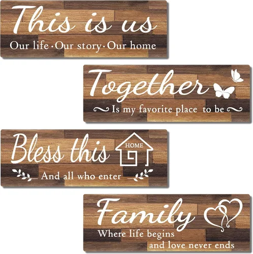 Vista 7 de 4 letreros de decoración de pared para el hogar, IDATOO decoraciones colgantes de madera rústica para sala de estar con frases THIS IS