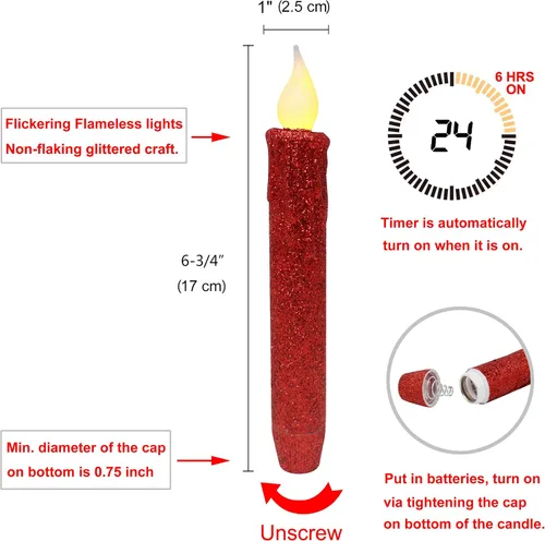 Vista 7 de CVHOMEDECO. Velas LED sin llama con purpurina parpadeantes que funcionan con pilas, con temporizador para el hogar, boda, Halloween, decoración