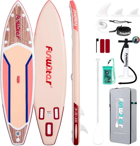 Vista 14 de FunWater Tabla de remo inflable de 11 pies y 10 pies 6 pulgadas con accesorios de tabla de remo de SUP de alta calidad, cubierta de EVA Grano