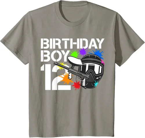 Vista 23 de 12th B-Day Paintball Birthday Party Boy 12 Year Old Funny T-Shirt, Negro