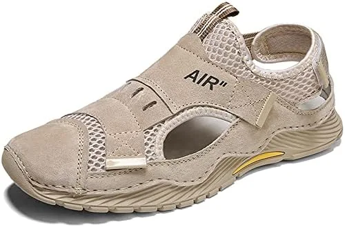 Vista 2 de Sandalias de hombre para hombre, sandalias de playa para hombre, zapatos de verano con punta cerrada, zapatos de cuero hechos a mano, transpirables
