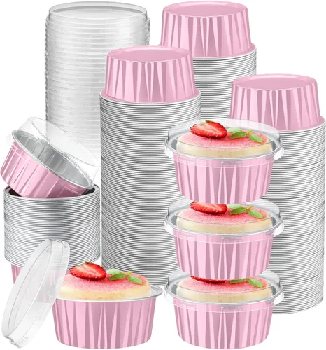 Vista 31 de Gejoy - 400 tazas para hornear de papel de aluminio con tapas, 5 onzas, clásico, negro