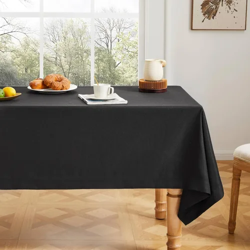 Vista 2 de ZeeMart - Mantel básico de lino texturizado, 52 x 52 pulgadas, color negro, estilo granja, mantel cuadrado resistente a las arrugas, lavable