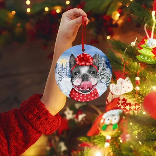 Vista 6 de Adorno de Navidad de Bulldog Francés para mamá, adorno colgante de Navidad para perro, idea de cachorro, adorno de Navidad para cachorro 2023