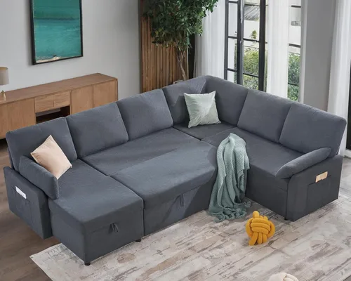 Vista 17 de AMERLIFE Sofá cama, sofá cama 2 en 1 con diván de almacenamiento, sofá extraíble para sala de estar de apartamento, color beige lino