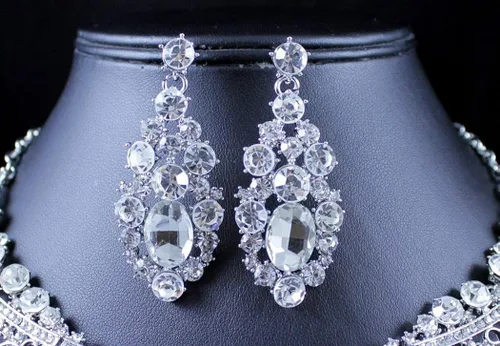 Vista 4 de janefashions clásico austriaca Rhinestone Crystal Collar arete Set Nupcial Prom n1872Color Blanco