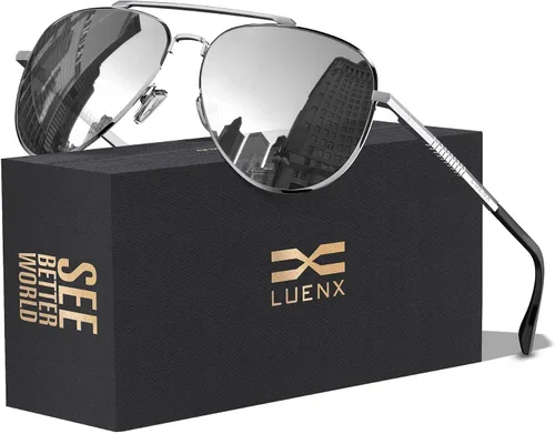 Vista 7 de LUENX, Aviator - Gafas de sol polarizadas, para hombres y mujeres, protección UV 400, con funda 60MM
