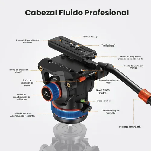 Vista 2 de K&F CONCEPT Cabezal de fluido profesional, trípode de cabeza fluida suave