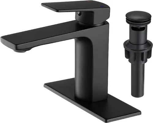 Vista 12 de VOTON - Grifo de fregadero de baño de oro cepillado con una sola manija y desagüe desplegable para lavabo de 1 agujero o 3 agujeros con placa