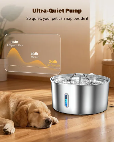 Vista 3 de Fuente de agua para perros grandes, fuente de agua de acero inoxidable de 7 l/236 onzas, dispensador de agua automático para gatos con bomba ultra
