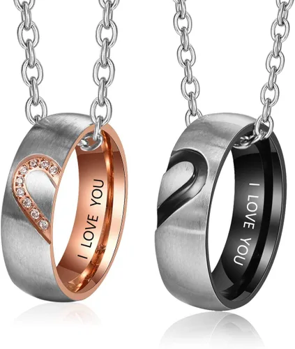 Vista 20 de OPALSTOCK - Juego de anillos de compromiso personalizados para parejas con corazón a juego para él y para ella multicolor/fantasía (Adjustable)