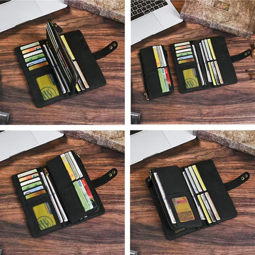 Vista 93 de Genuino Caballo Loco Cuero Regalo de Viaje Moneda Bolsillo Tarjetero Organizador Largo Cadena Rfid Cartera Monedero Con Broche Para Hombres Hombres