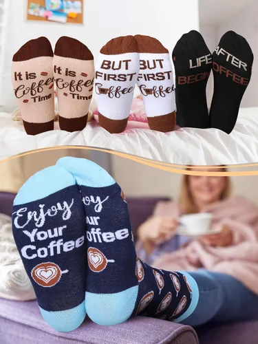 Vista 6 de 8 pares de calcetines temáticos de café, regalos para amantes del café, calcetines estampados para mujeres y hombres, amantes del café, regalo
