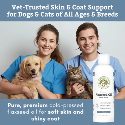 Vista 2 de Wholistic Pet Organics Aceite de linaza para perros y gatos – 16 onzas – Omega 3 para perros y gatos – Suplemento para piel y pelaje de gatos