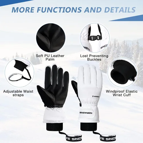 Vista 4 de Zando Guantes de esquí, guantes de invierno, guantes de nieve para clima frío, guantes de snowboard, guantes térmicos impermeables para pantalla